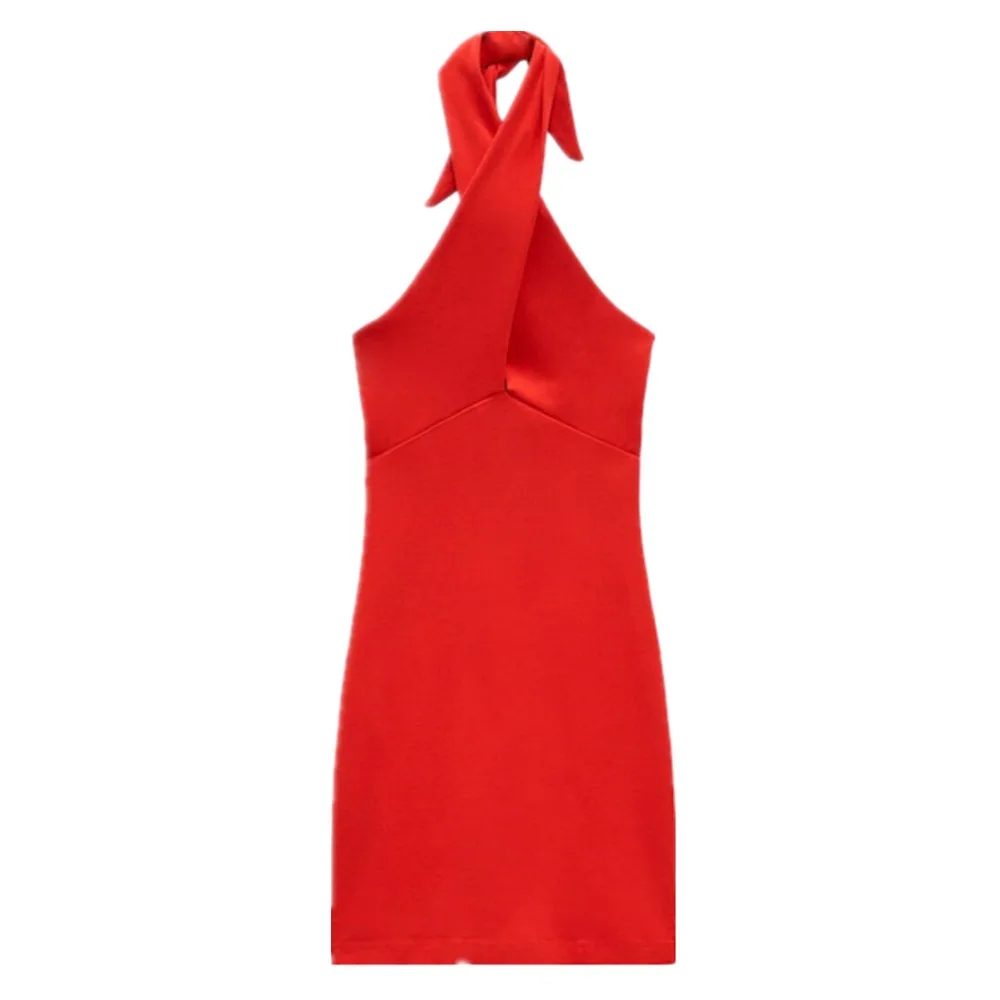 

Женское платье с бантом на шее PB & ZA, красное приталенное платье с открытой спиной и перекрестной лямкой через шею, весна-лето 4174/333