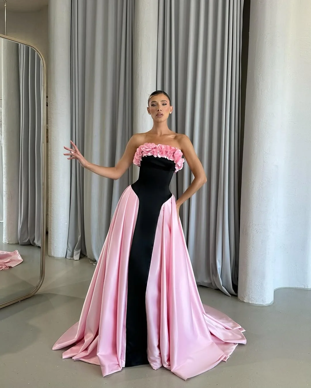 Haute Couture 2-цветное платье макси для выпускного вечера с оборками и цветочным