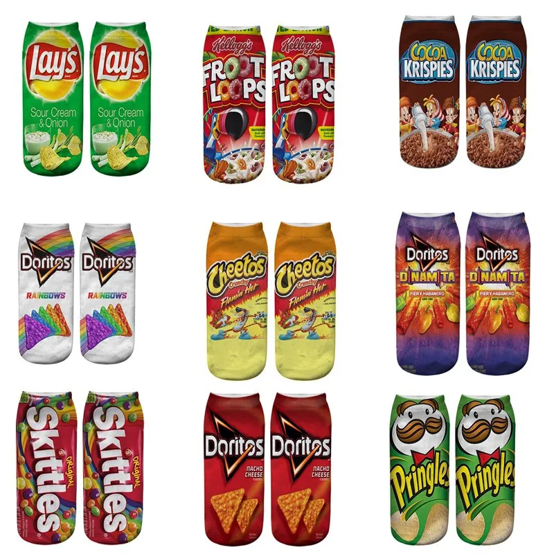 

New Funny Cartoon Foods 3D Printed Potato Chips Fries Low Ankle Short Socks for Women Men Summer Spring Cute Kawaii Cotton Socks