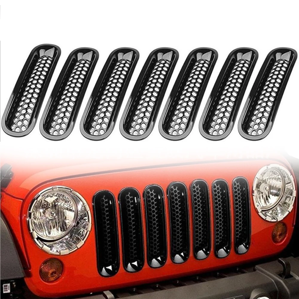 

7 шт., Защитная Наклейка на переднюю решетку радиатора автомобиля для Jeep Wrangler JK 2007-2017, 2 двери, 4 двери, аксессуары для украшения дверей