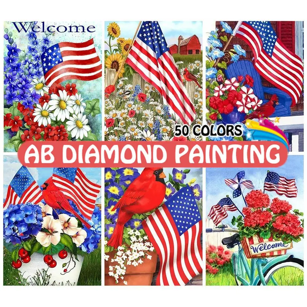 

AB Diamond Painting American Flag Full Round Square Drill 5D DIY Embroidery Sale Landscape Flower Craft Mosaic Home Decor Hobby