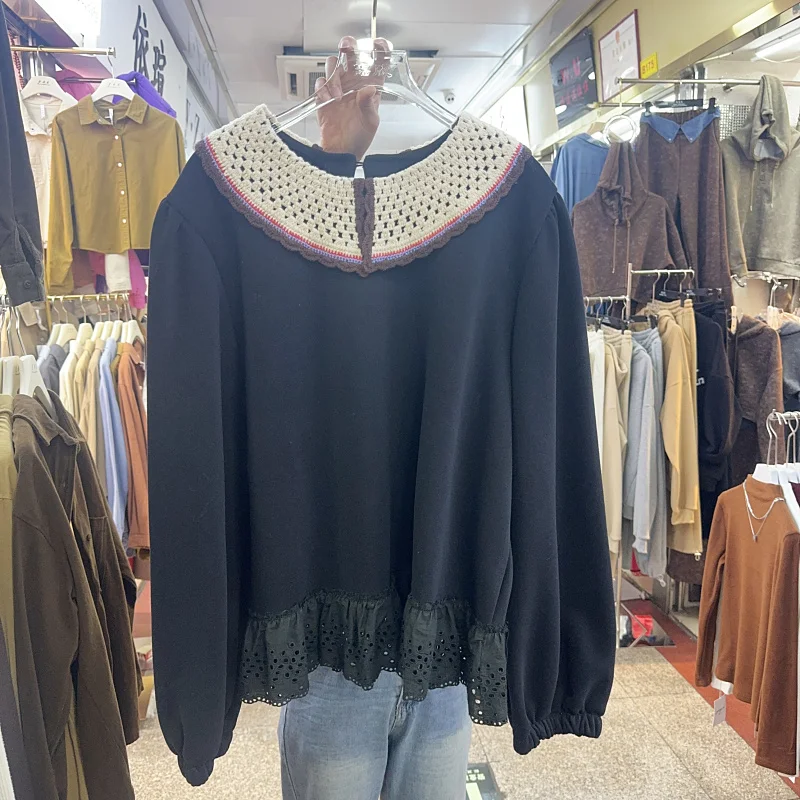 Корейский стиль 2023 Осень-зима повседневная флисовая толстовка с кружевным