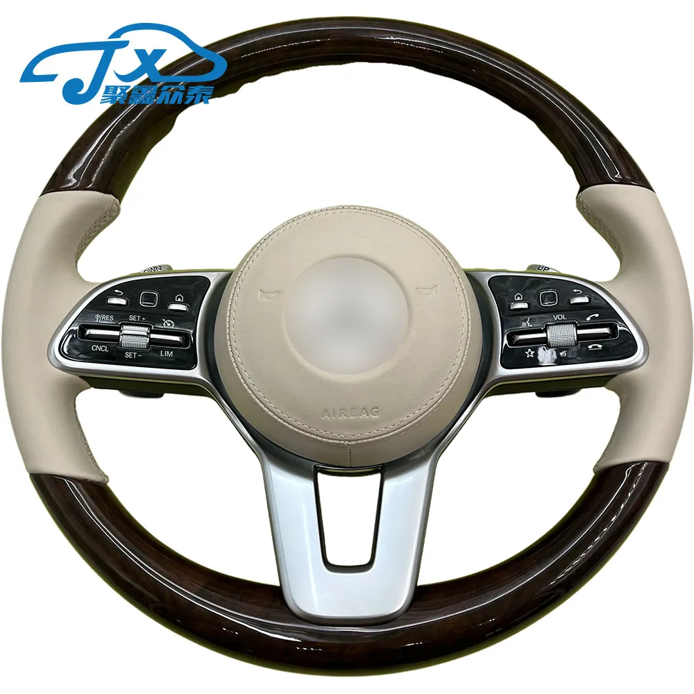 

Peach wood beige leather multifunctional steering wheel For Benz Maybach AMG A-Class B-Class C-Class E-Clas