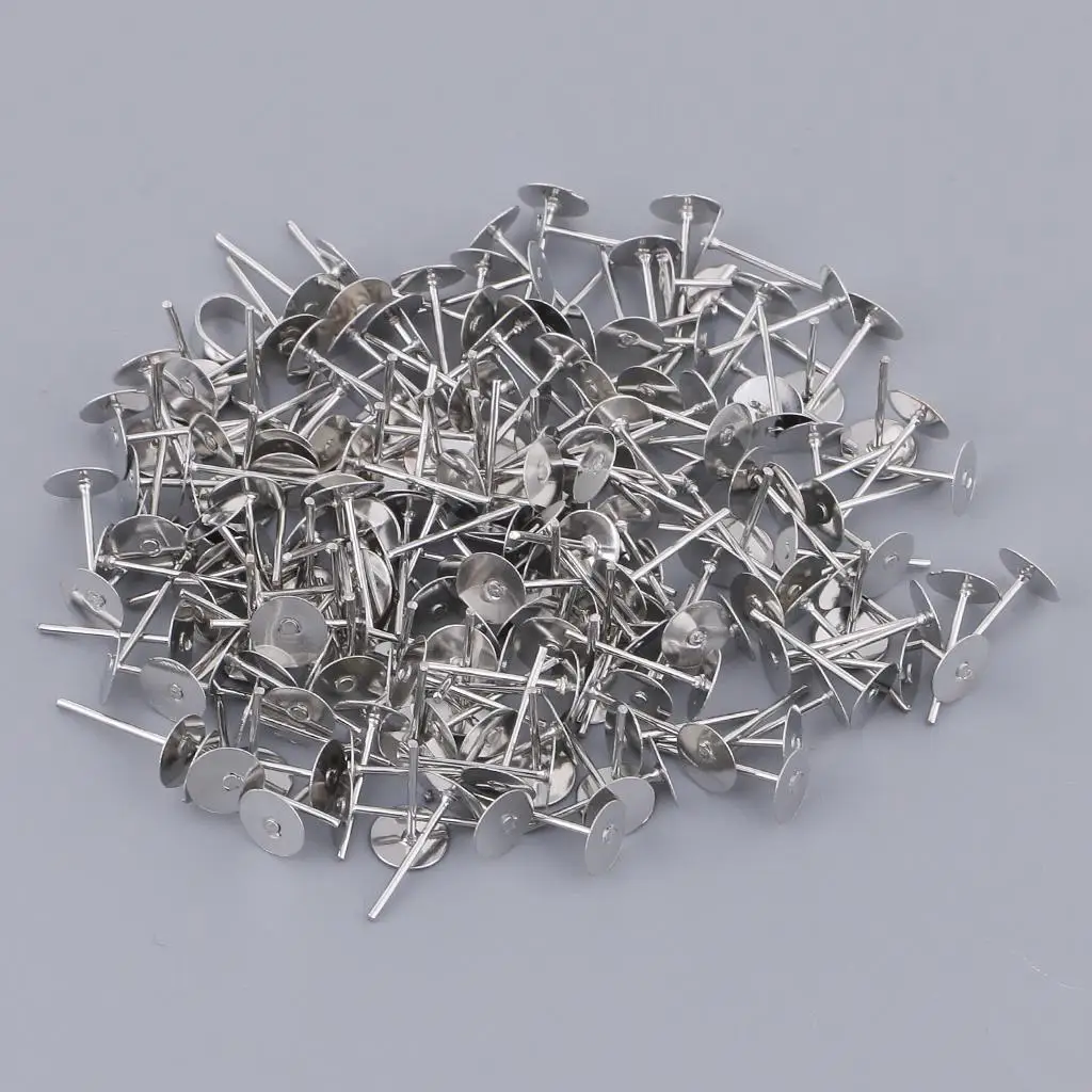

200pcs Blank Stud Earring Posts Copper Round Earring Setting Base for DIY