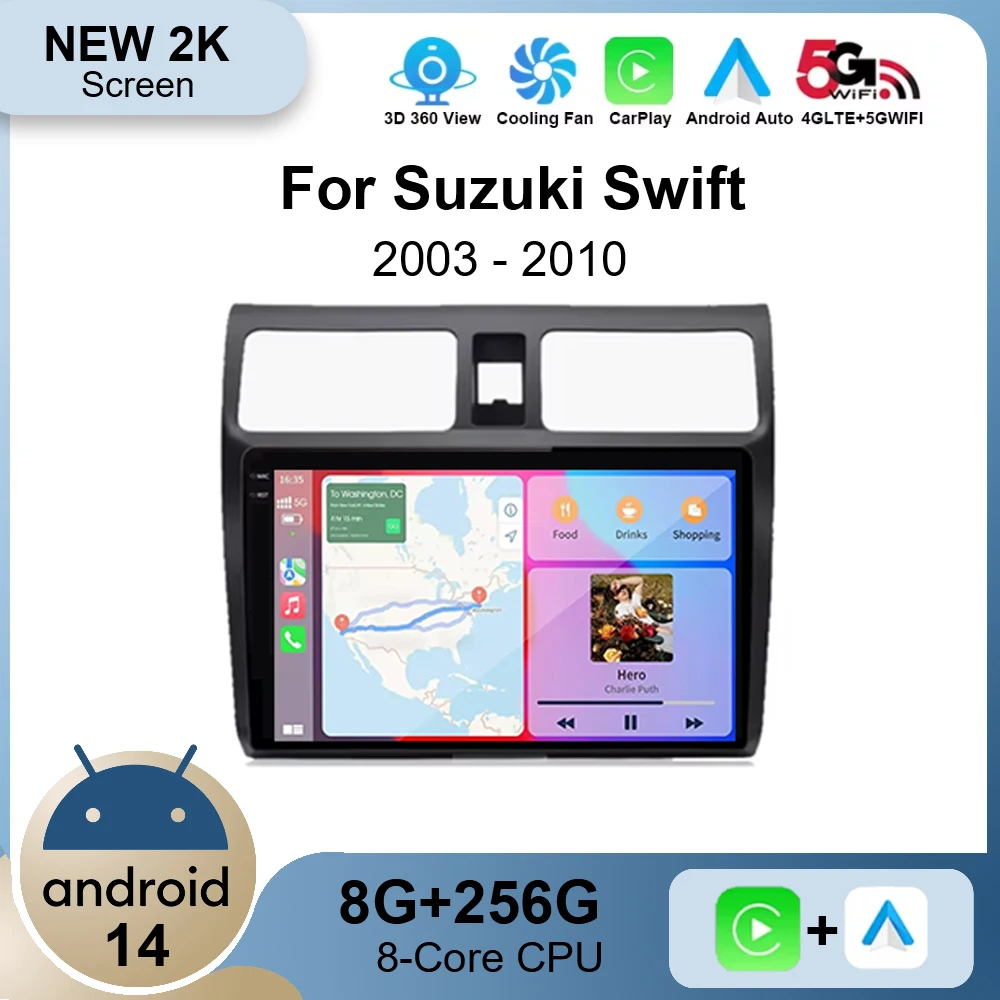 Автомобильное радио Android 14 для Suzuki Swift 2003-2006 2007 2008 2009 2010 Мультимедийный плеер Carplay