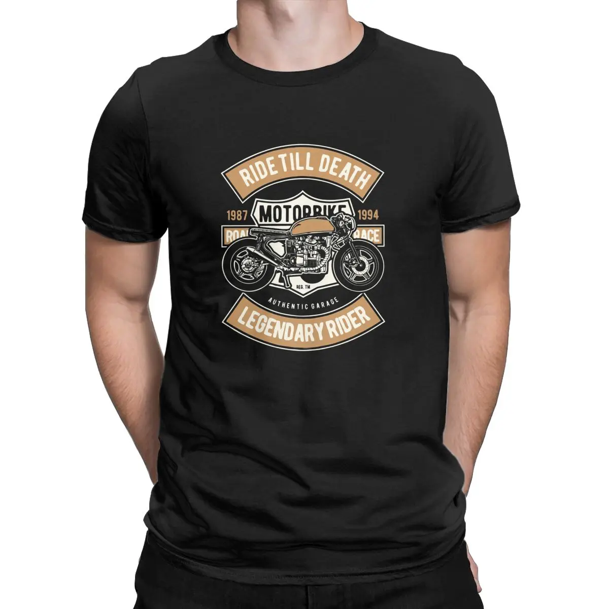 

Men T-Shirts Ride Till Death Motorbiker Vintage Cotton Tee Shirt Short Sleeve Punk T Shirts Round Collar Clothing Big Size