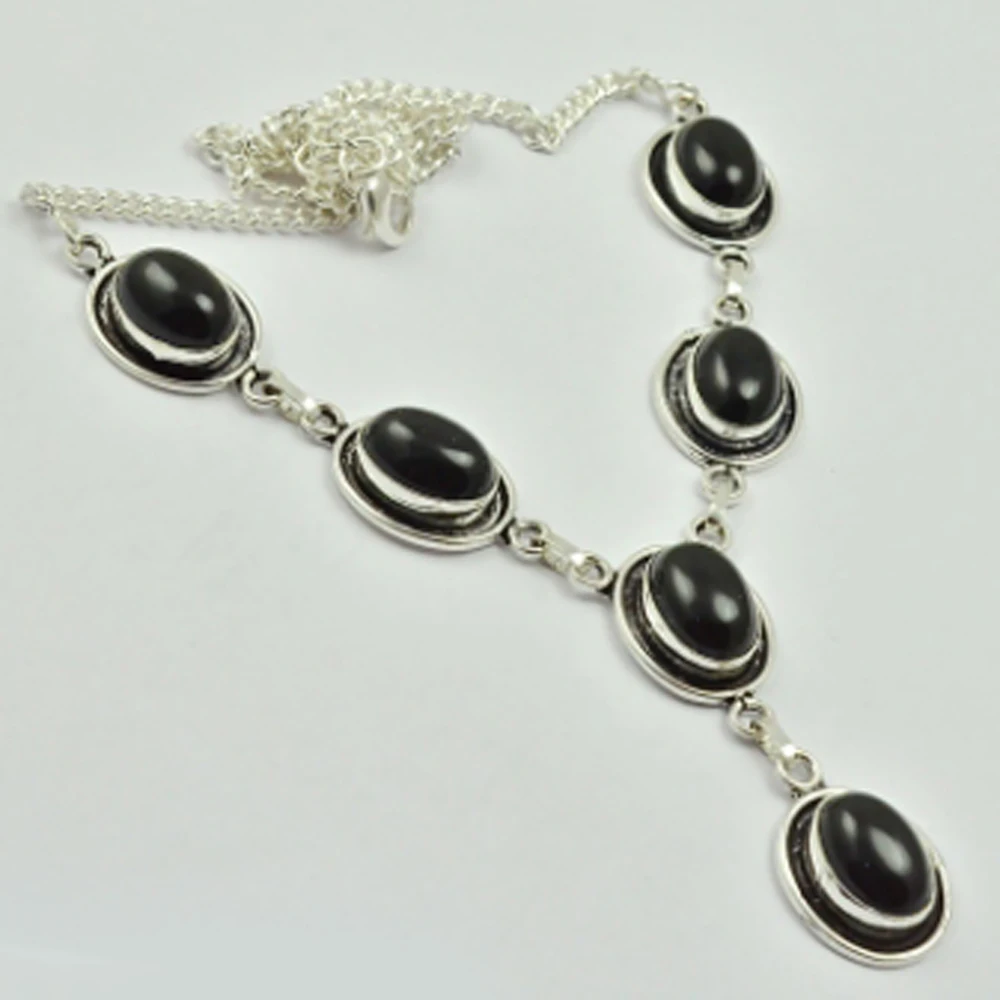 

Ожерелье с черным ониксом серебристый слой под медь, 49 см, N2967