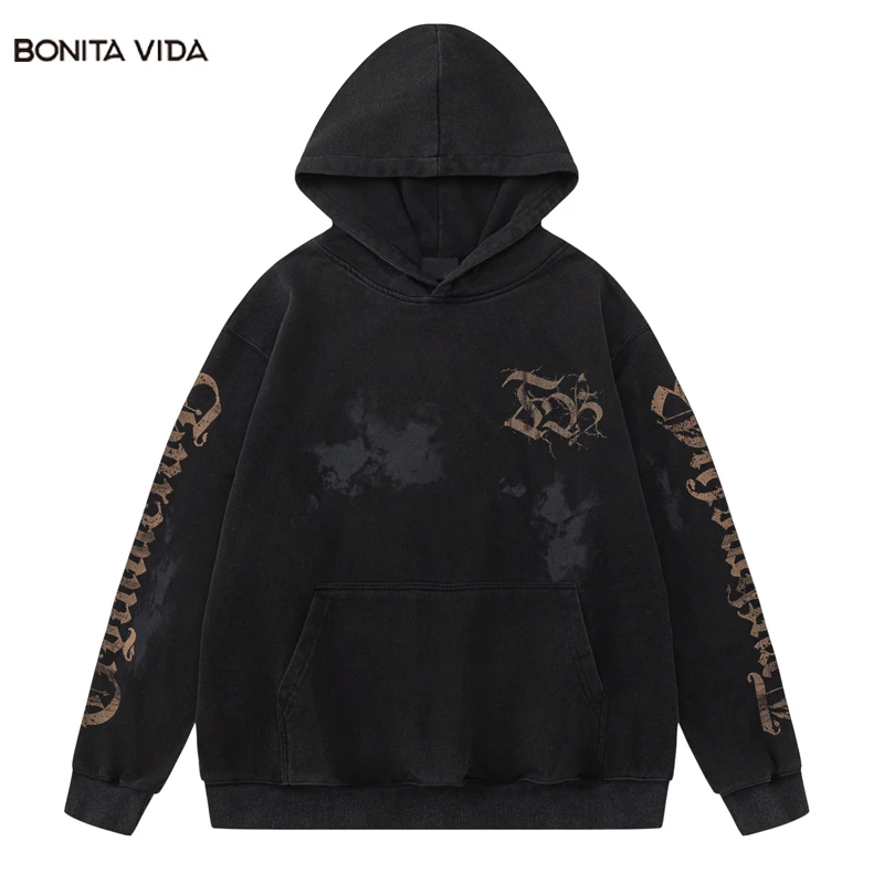 

Винтажная Толстовка Y2K, уличная одежда в стиле хип-хоп, пуловер с капюшоном и графическим принтом букв, 2023, Мужская модная Толстовка в стиле Харадзюку в стиле панк и Гота