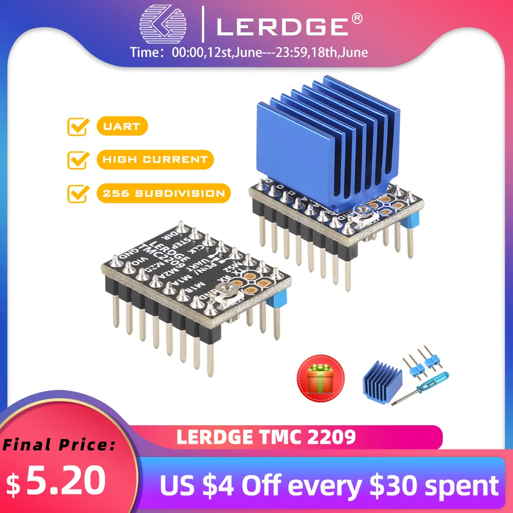 LERDGE TMC2209 Stepper Motor Driver UART VS TMC 2208 A4988 lv8729 3D Printer Parts Stepstick 2.0A ultra-silent Ender3