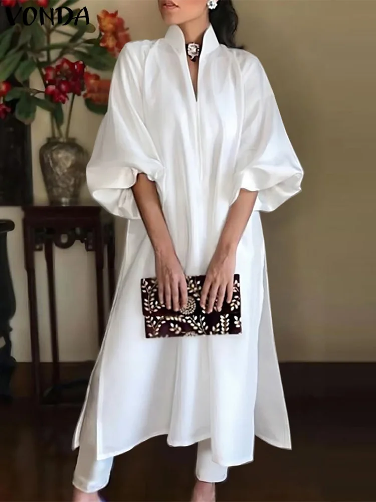 VONDA женское элегантное платье 2024 весеннее офисное повседневное однотонное
