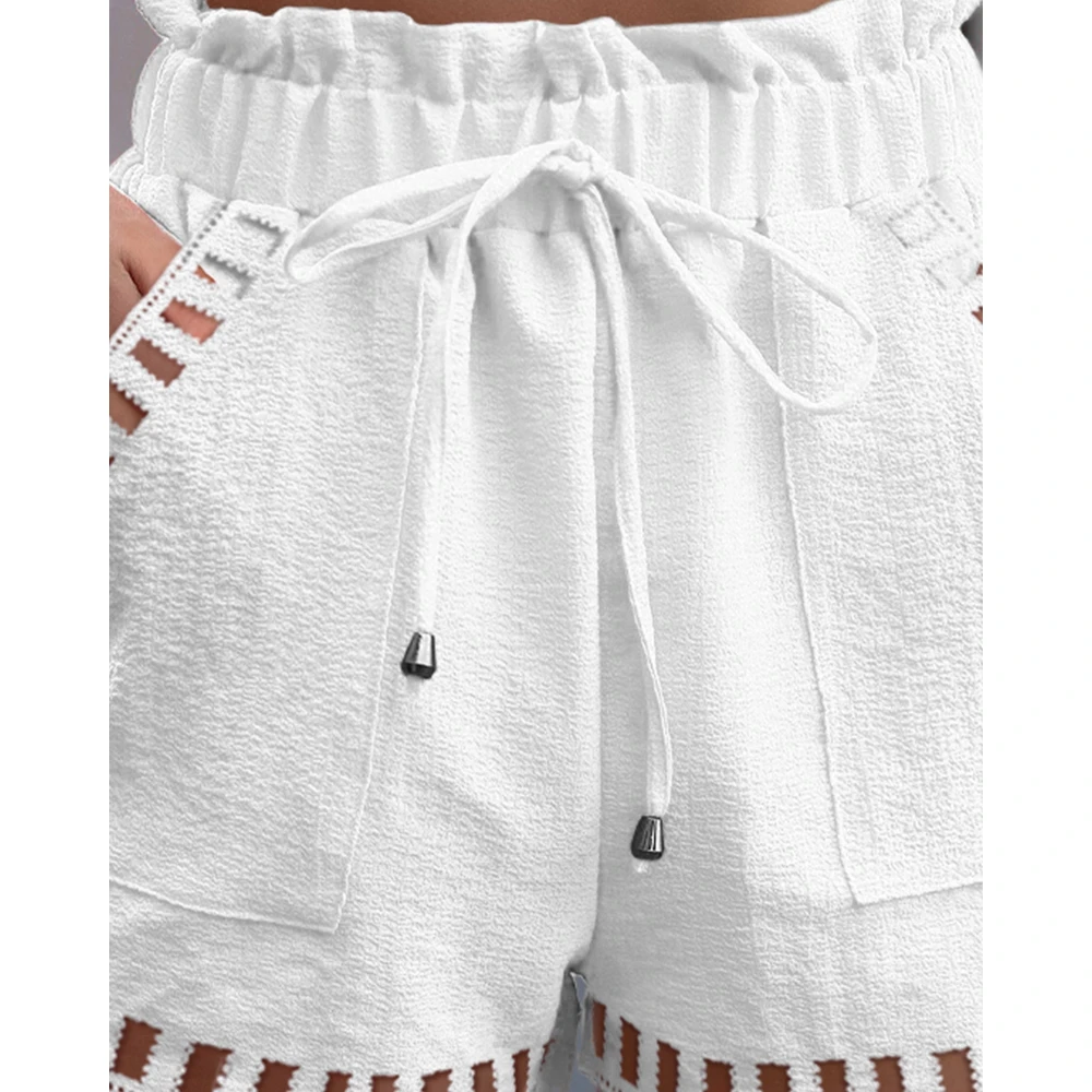 Women's Hollow Out Drawstring Belted White Shorts 2023 Femme Sexy Skinny Lady Short Bottoms Casual Summer Outfits