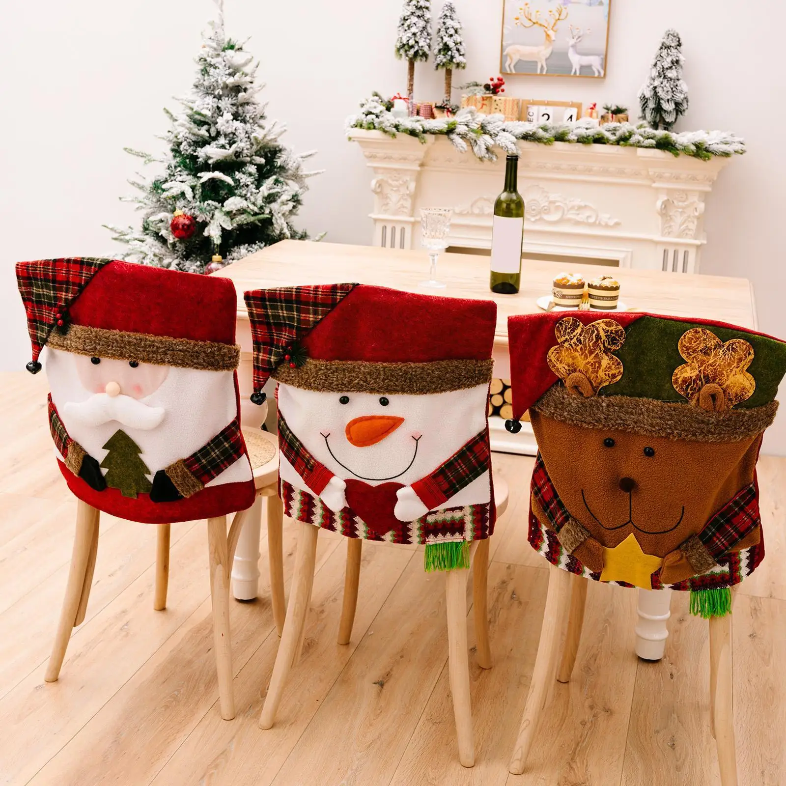 

Christmas Chair Back Elastic Stretch Cover Santa Clause Chair Decoration Christmas Decor Kitchen Covers Party Dining Holida G1I4