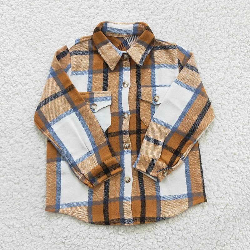 Children Blouse Flannel Bodysuit Baby Boy Girl Pocket Plaid Button Up Infant Long Sleeves Shirt Toddler Cotton Newborn Clothes