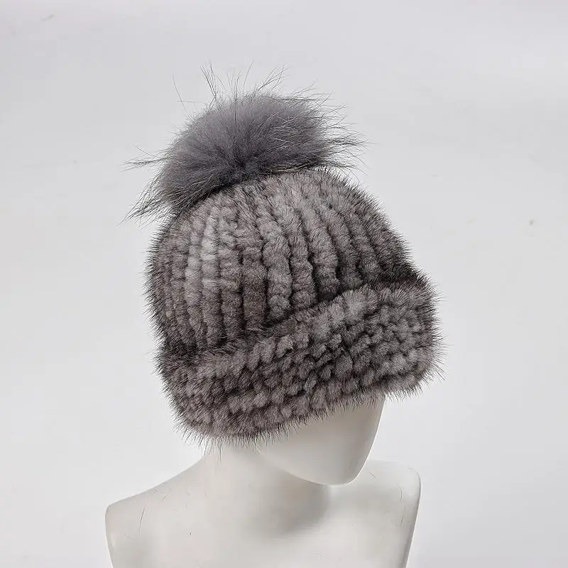 New Women Winter Luxury Knitted Real Mink Fur Hat Natural Warm Fluffy Girls Quality Soft Beanies