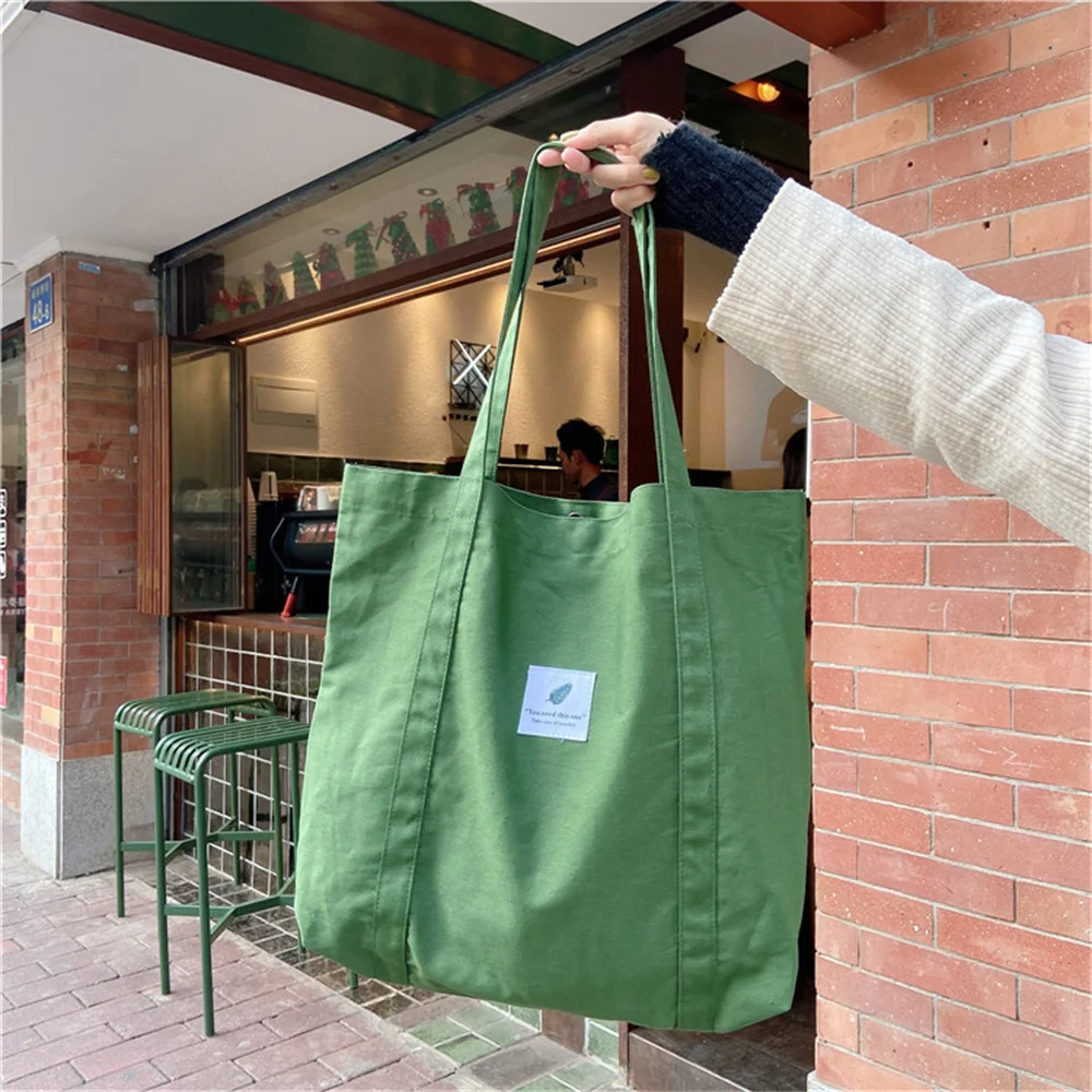 

Women's Big Canvas Shopping Bag Reusable Soild Large Tote Grocery Bag Eco Environmental Shopper Shoulder Bags For Young Girl