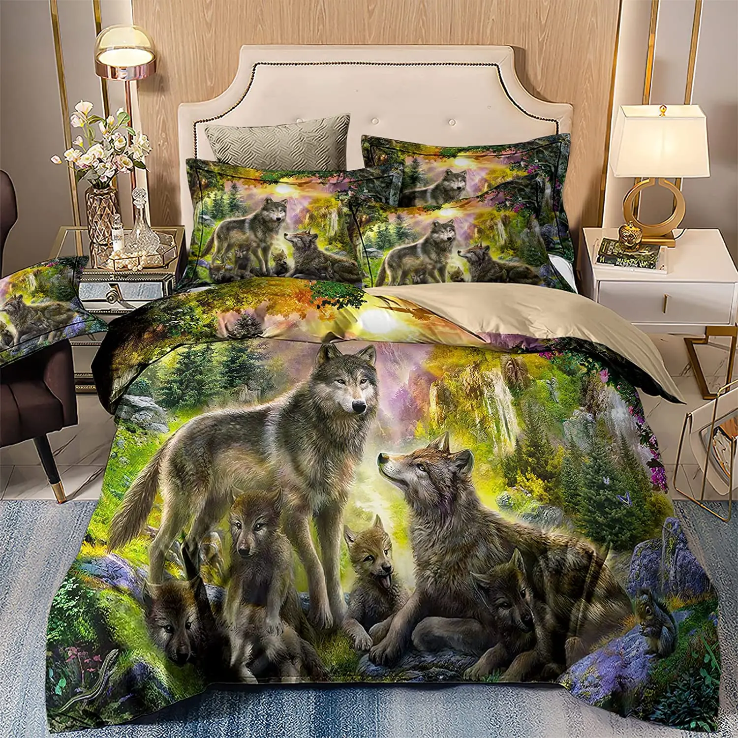 

3D Wolf Bedding Animal Print Duvet Cover Set Soft Microfiber Duvet Cover with Pillowcases with Zipper Closure for Kids Teens Adu