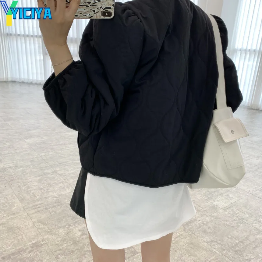 YICIYA Elegant Solid Short Jacket For Women 2023 New Autumn Winter Parkas Loose Fashion Casual V-neck Basic Coat Female Clothing