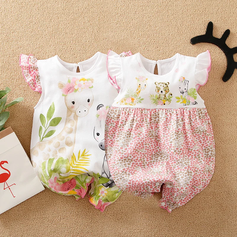 

Baby Girls Summer Dress Sleeveless Newborn Romper Child Thin Section Romper Breathable Baby Onesie Big Flower Deer Clothing
