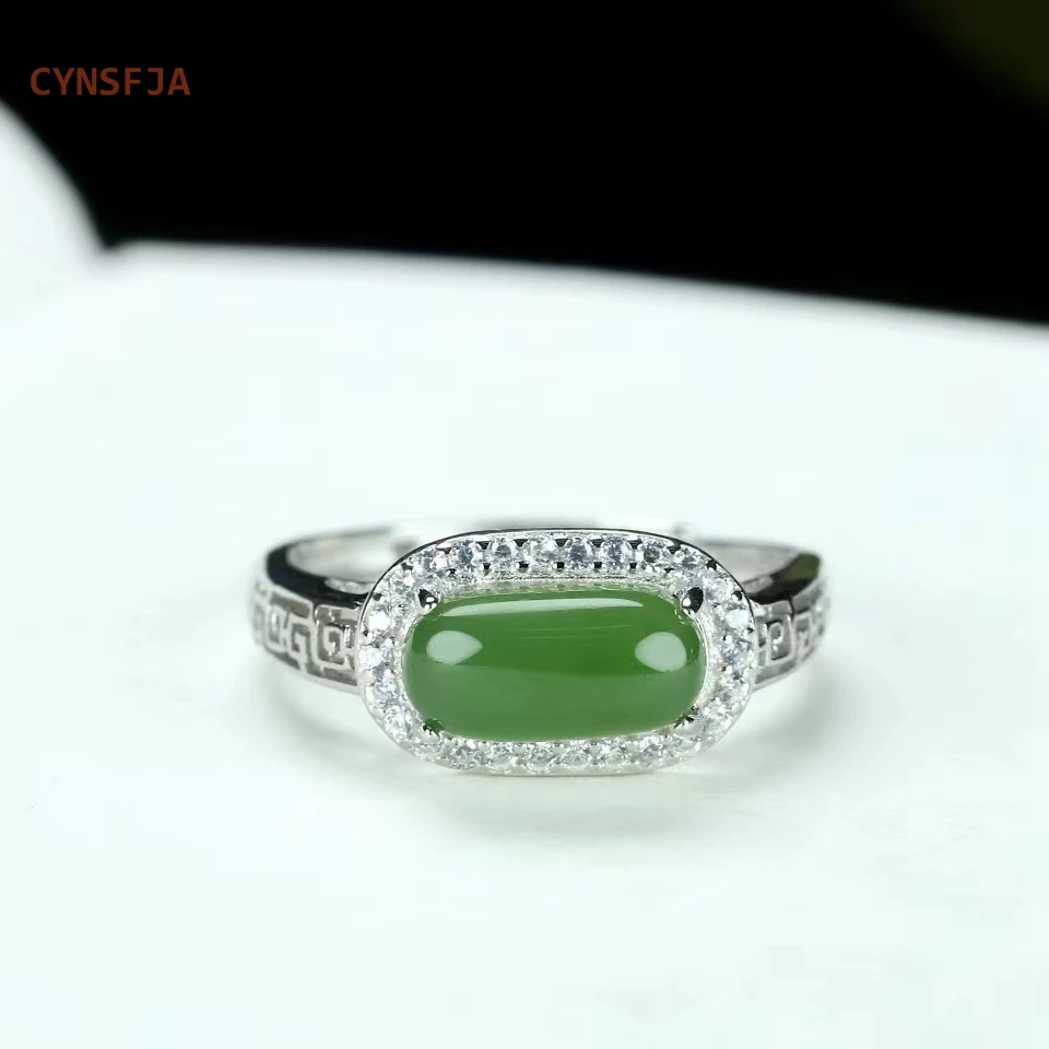 

CYNSFJA новые настоящие сертифицированные натуральные нефритовые кольца из серебра 925 пробы с зеленым нефритом И нефритом, высокое качество, э...