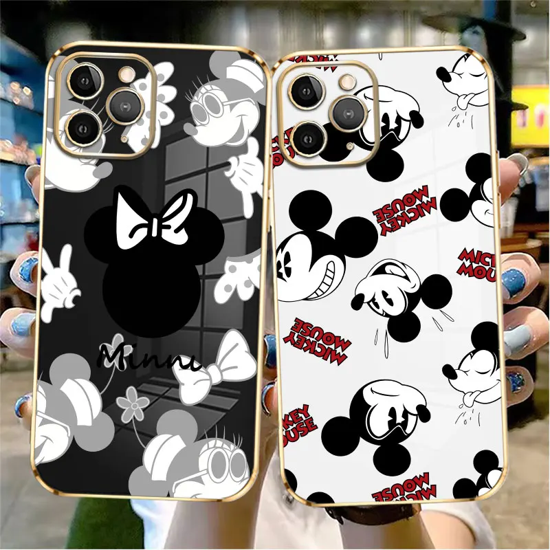 

Sunglasses Minnie Funny Mickey Luxury Plating Phone Case For iPhone 14 13 12 11 Pro Max Mini X XR XS Max 7 8 6 6s Plus Shell