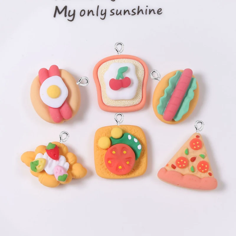 

10 шт./лот Мультяшные подвески из смолы с едой для изготовления ювелирных изделий, имитация хлеба, подвески, серьги, брелок, Аксессуары для ож...