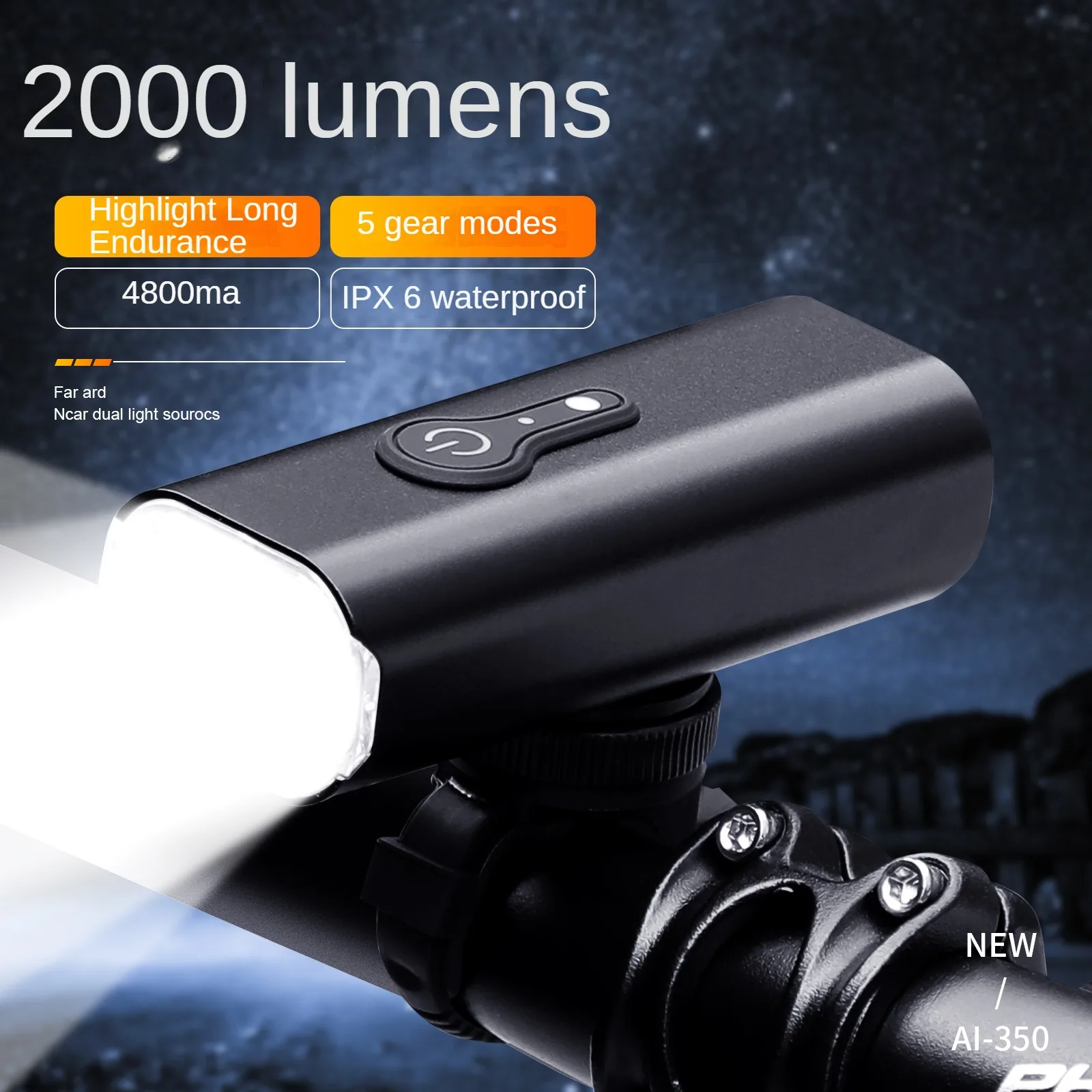 

Bicycle Headlights, Bicycle Lights, High Lumen, Six Lamp Beads, Night Riding Lights, Strong Light, Flashlight, USB2000 Lumen