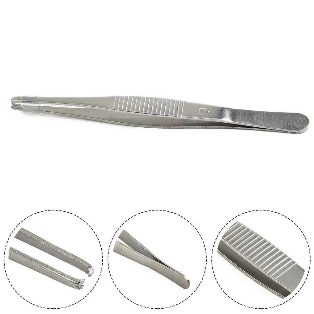 

140mm Silver Stainless Steel Toothed Tweezers For Suture Manipulate Needles Hold Multi-function Hand Tools For Repairing