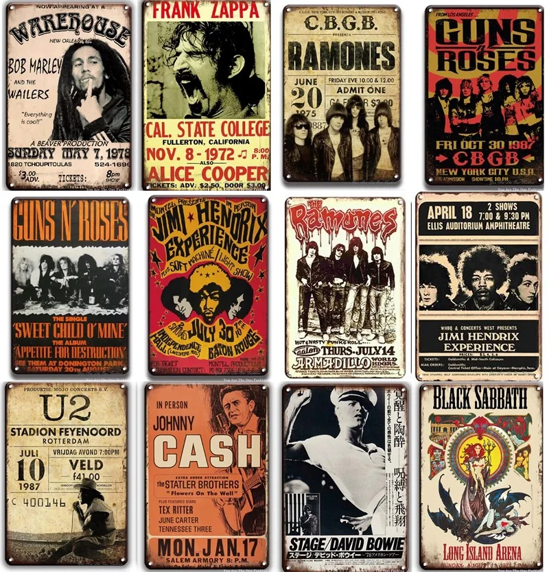 

Famous Rock Band Singer Tin Sign Vintage Shabby Metal Wall Signs Tin Plate Painting Decor For Bar Cafe Man Cave Pin Up Plaques
