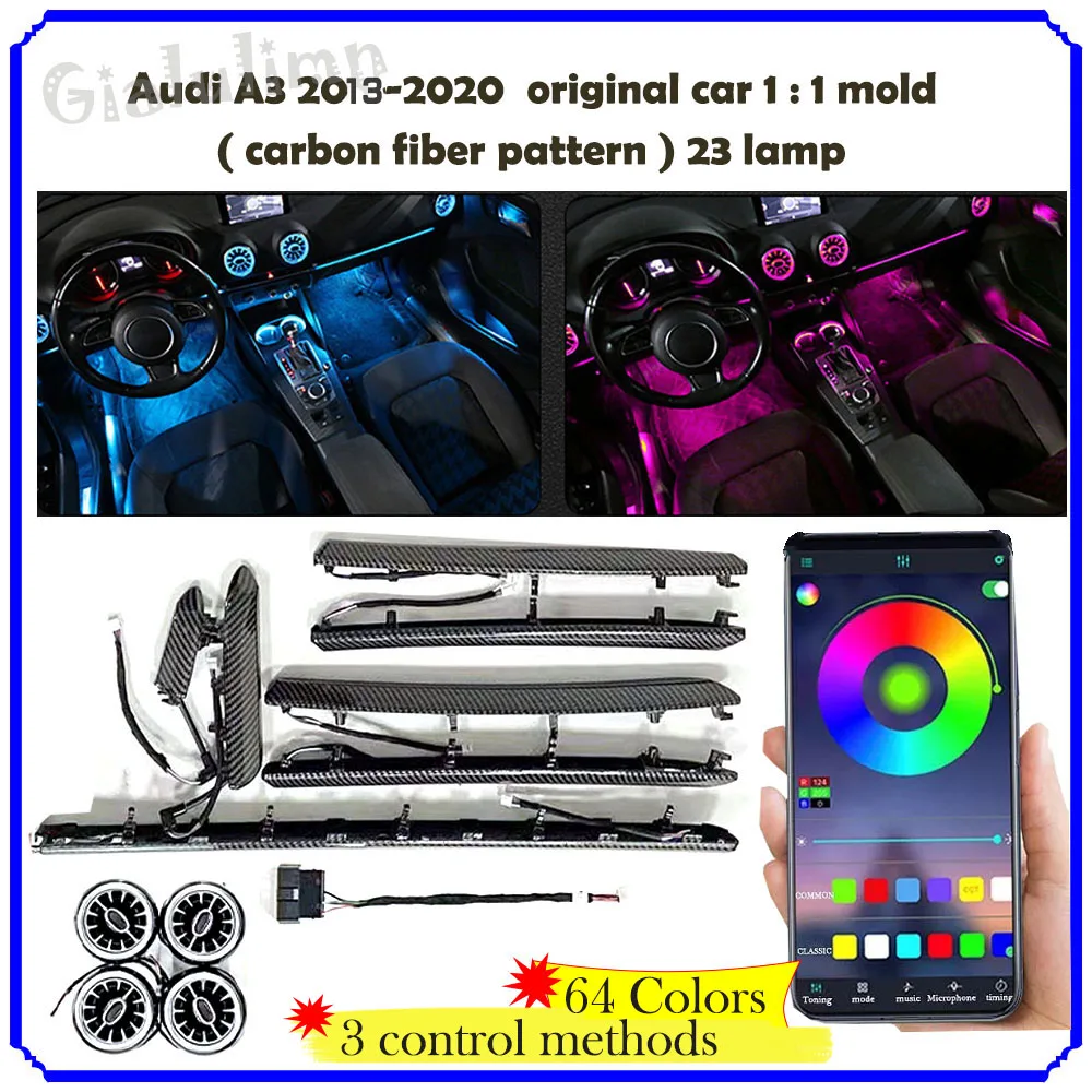 

Gialulimn Ambient Light For Audi A3 8V S3 RS3 2013-2020 Dashboard Air Vent Decorative Ambient Lights LED Atmosphere Nozzle Lamp