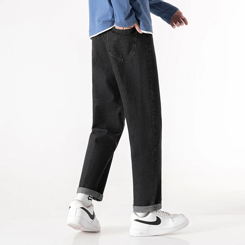 2023 New Straight Men Jeans Fashion Hip Hop Youth Streetwear Loose Black Denim Pants Korean Style Baggy Male Trousers Clothing