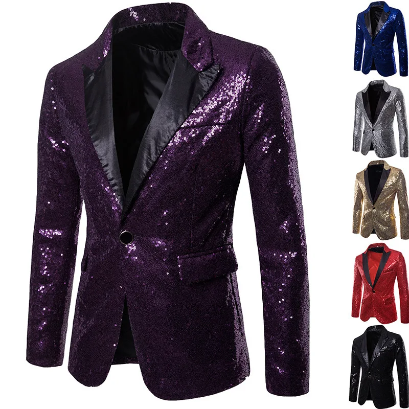 

European and American performance wear gold sequins boutique high-end men's suit Korean nightclub host European size suit jacket