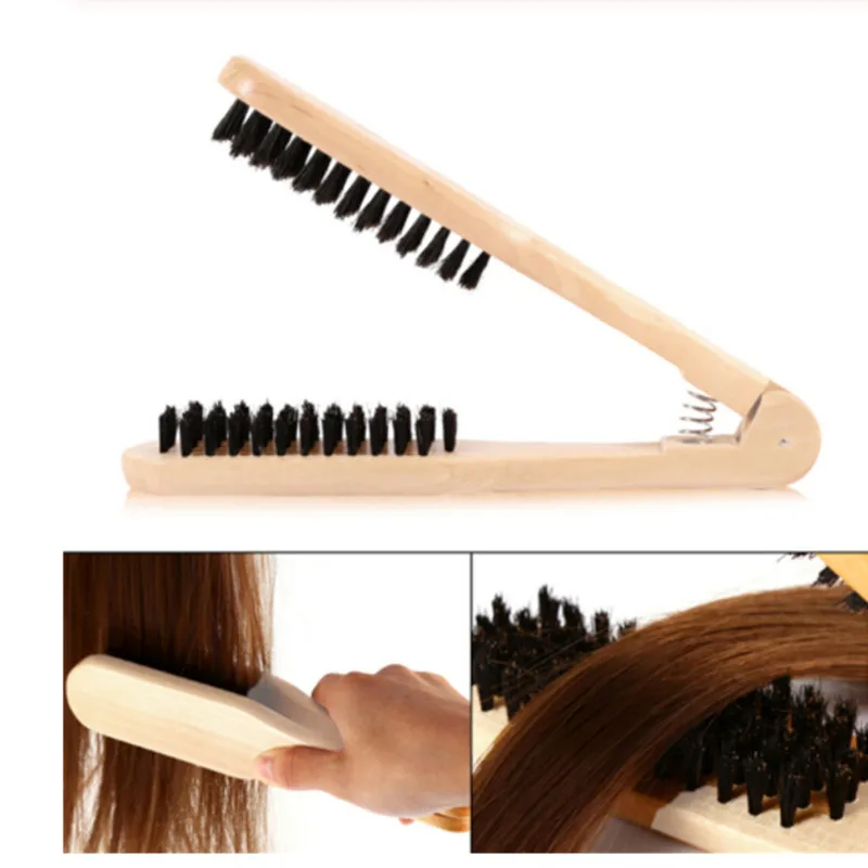 

Профессиональная двойная щетка, расческа для парикмахерской типа V, прямая щетка для волос с деревянной ручкой, антистатические Инструменты для укладки волос