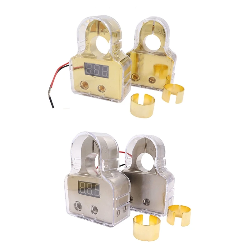 

2Pcs Car Battery Terminal Connectors Voltmeter Display 12V-24V Positive Negative Battery Clamp Audio Battery Head