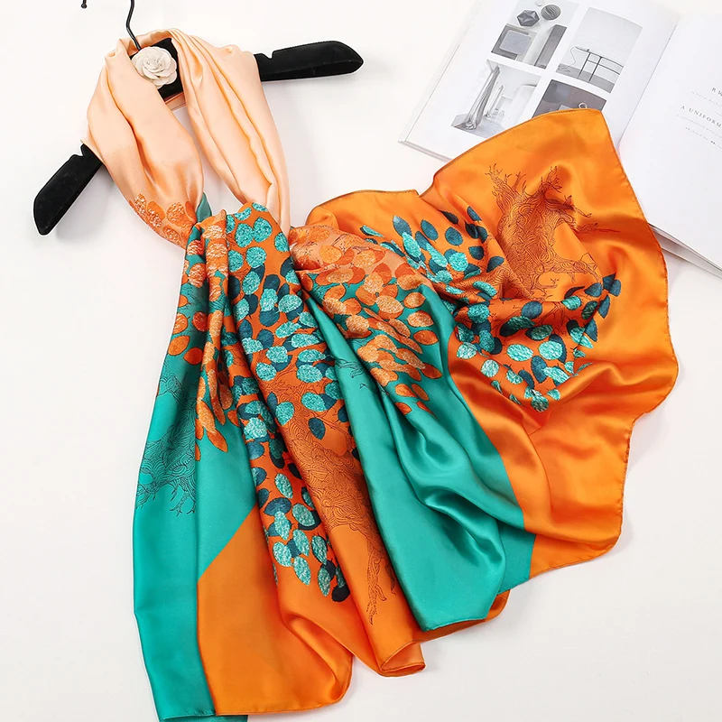 Женская шелковая шаль с принтом 180x85 см