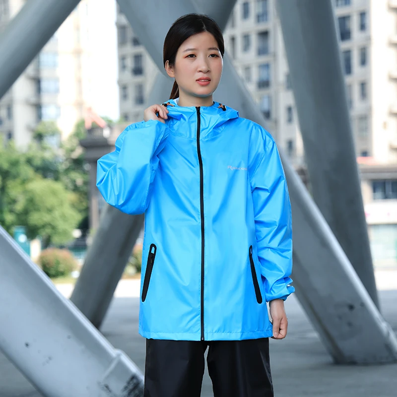 

Непроницаемый плащ с капюшоном, штаны, уличный портативный водонепроницаемый дождевик для взрослых, брюки, модные складные габардины для поездок, дождевик