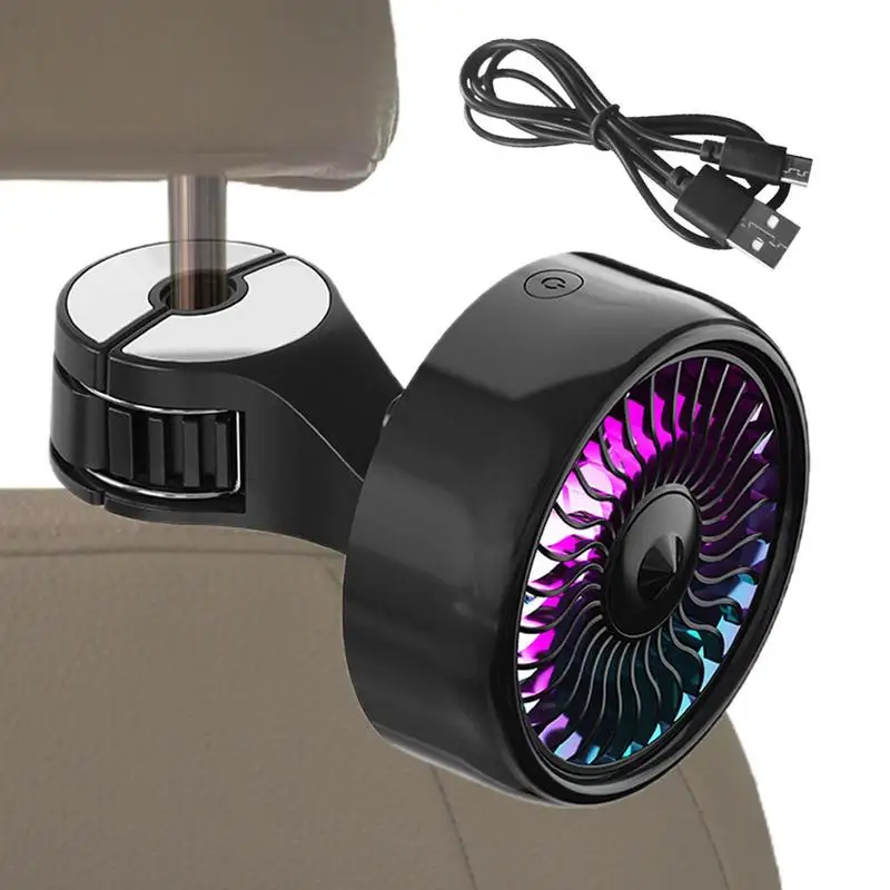 

Портативный автомобильный вентилятор, вентилятор для автомобиля с USB, охлаждающий вентилятор сиденья с RGB-подсветкой и градиентным светом, 3-скоростной кабель с фиксированной пряжкой, функция крючка для грузовика