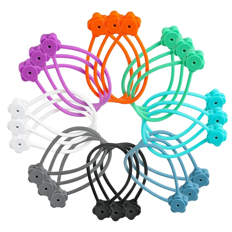 

24 Pack Magnetic Twist Ties 7.48 Inch Silicone Reusable Cable Tie 8 Colors Flower Shape