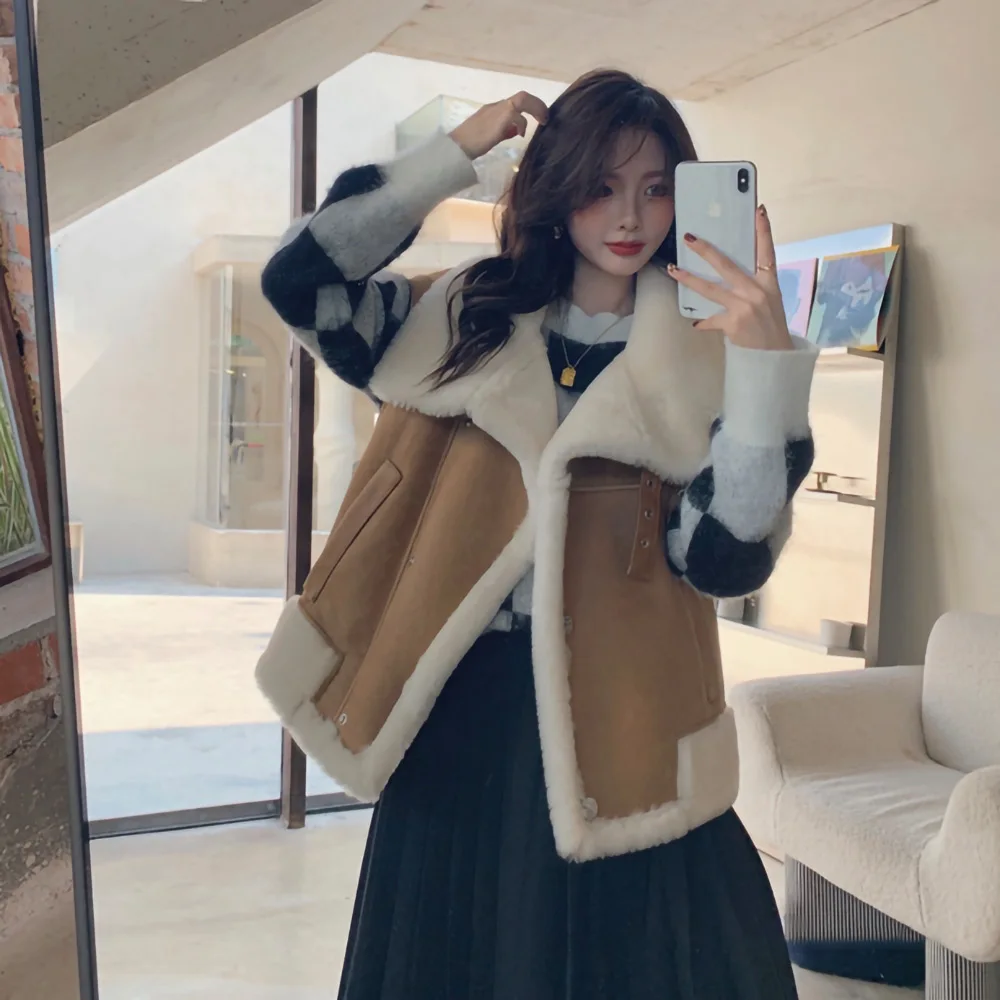 Women's Shearling Vest Genuine Leather Coat Warm Real Wool Waistcoat Double Face Biker Gilet MH3638L