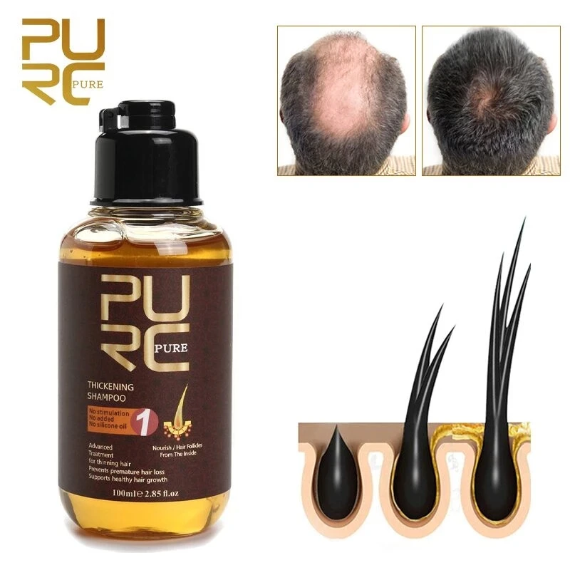 

PURC Hair Growth Essential Oil Shampoo Anti Hair Loss Treatment Strengthen Hair Roots Fast Grow Men Women Hair Products 100ML