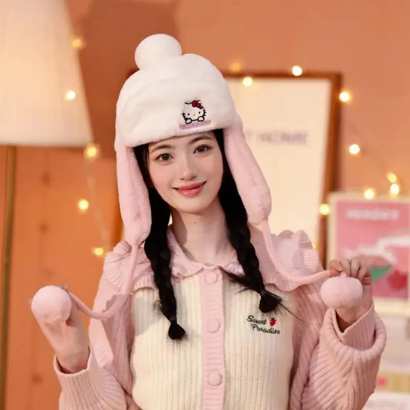 

Kawaii Sanrio Anime Hat Cute Hello Kitty My Melody Cinnamoroll Thickening Plush Windproof Warmth Artifact Girls Christmas Gift