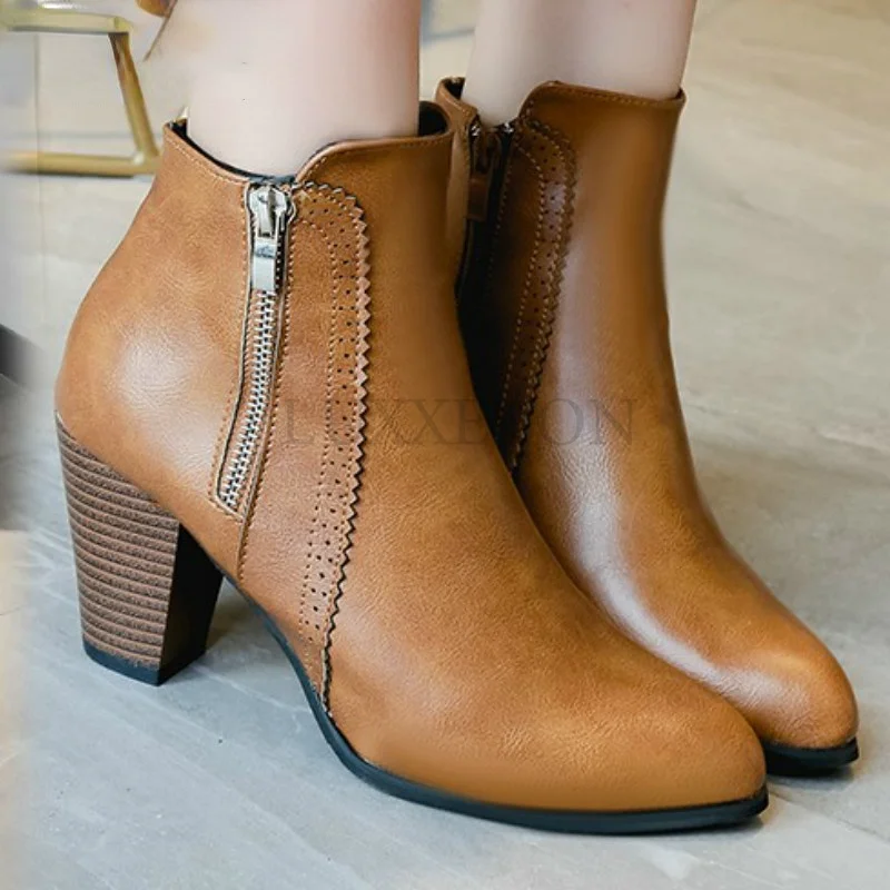 

Женские ботильоны из искусственной кожи, ботинки на высоком каблуке 8 см с острым носком и боковой молнией, 2022