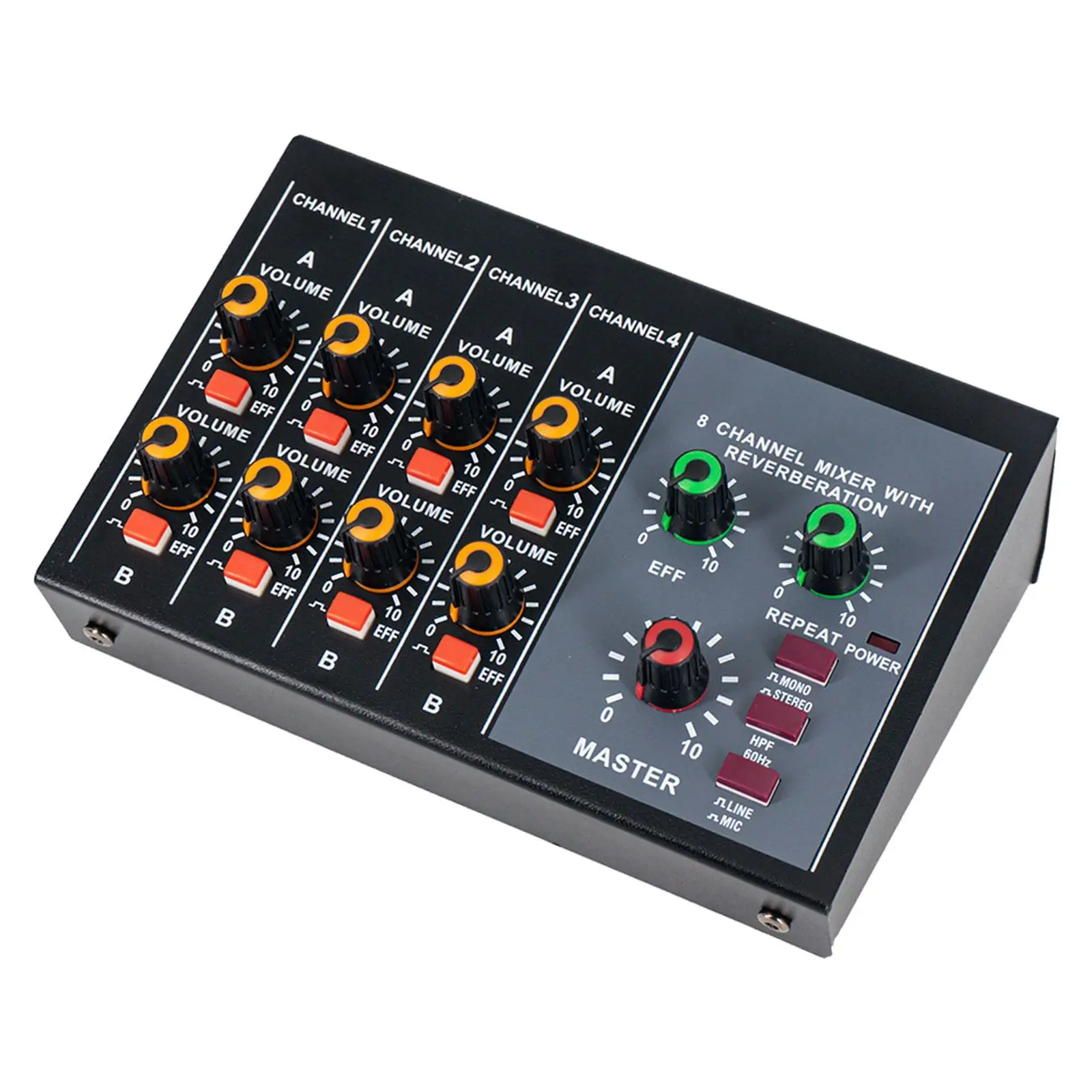 

8 Channel Mixer Compact Stereo Equalizer Audio Mixer for Microphones Karaoke DJ Stage Band Performance Music Application