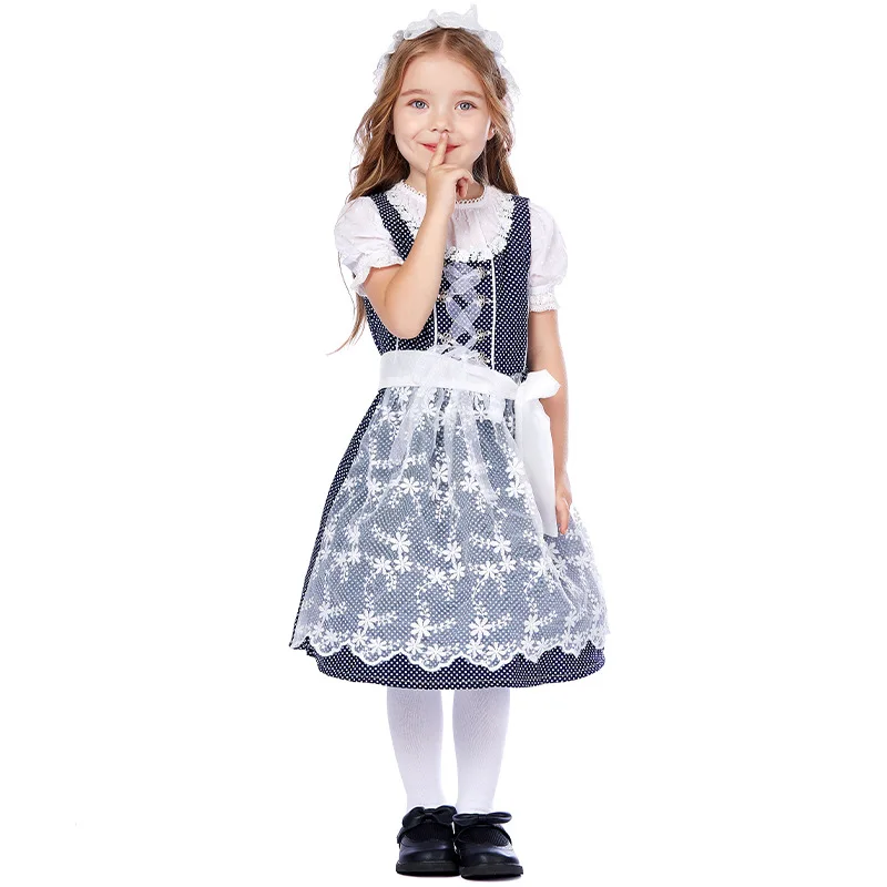 

Deluxe Oktoberfest Girls Dress Bavaria Beer Dirndl For Kid Costume Dress Apron Outfit Carnival Beer Maid German Wench Costume