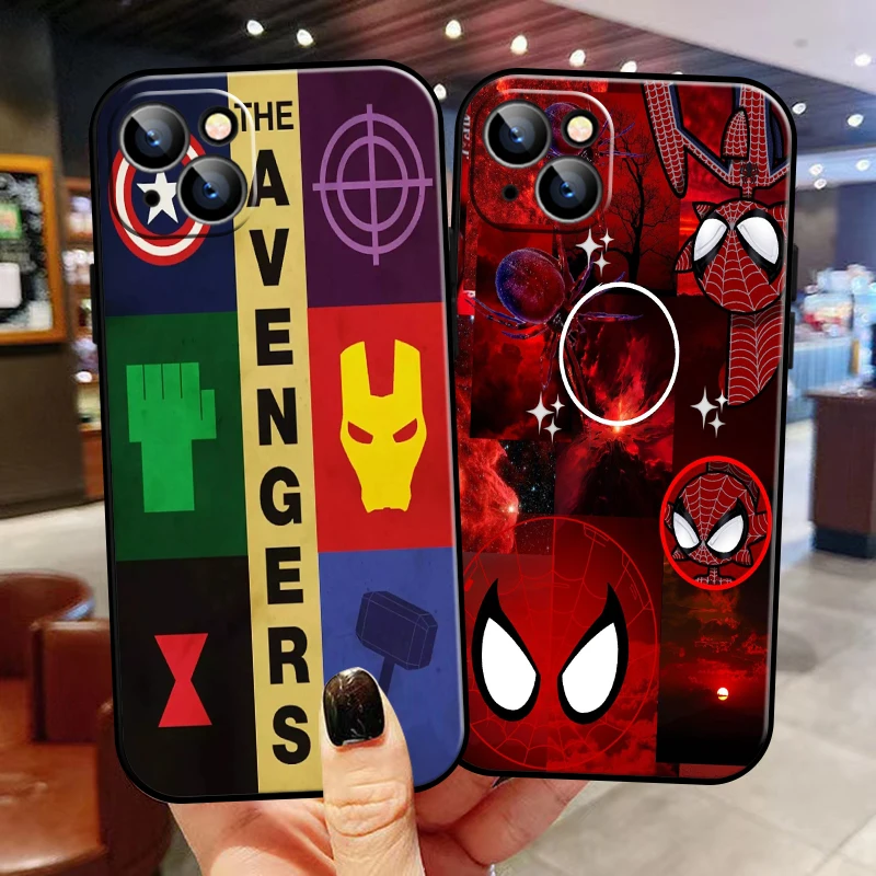 

Marvel Spiderman For Apple iPhone 13 12 11 Pro Mini X XR XS Max SE 5 6 6S 7 8 Plus Phone Case Soft Black TPU Liquid Silicon