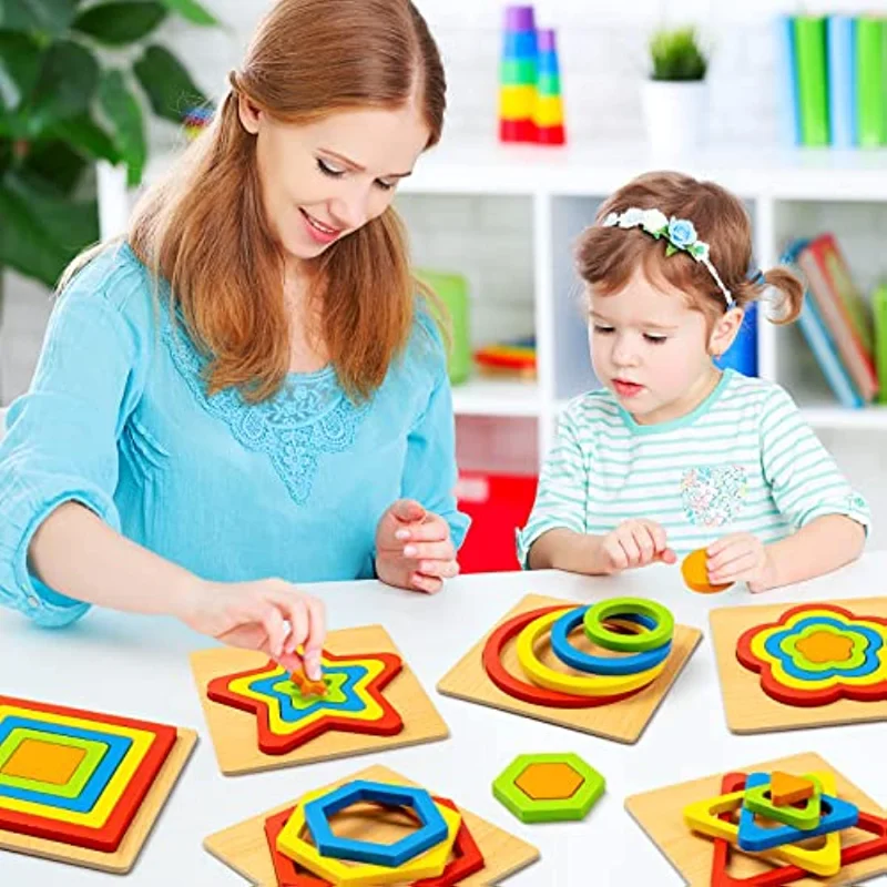 

3D Montessori Shape Sorting Puzzle for Toddlers Baby Infant Preschool Wooden Sensory Stem Educational Learning Toys Kids Gifts