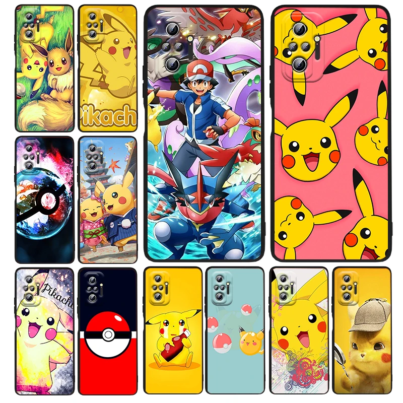 

Pokemon Pikachu Cartoon For Xiaomi Redmi Note 11E 11S 11 11T 10 10S 9 9T 9S 8 8T Pro 5G 7 5 Soft TPU Cover Black Phone Case