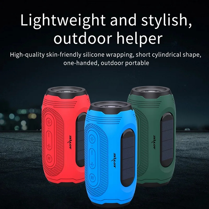

Wireless Bluetooth 5.0 Speaker Solar Charging Outdoor IPX5 Waterproof Audio Subwoofer Wireless Speakers with Mic A4 Stereo