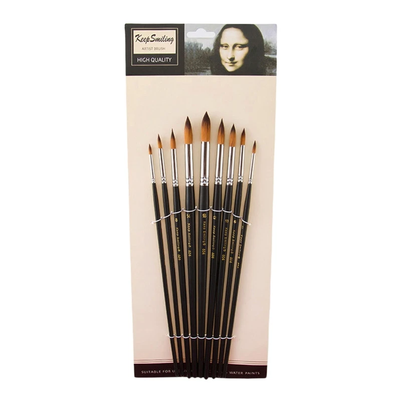 

9X Round Detail Paint Brushes Set Artist Paintbrushes Wood Long Handle for Acrylic Painting Oil Watercolor Canvas Board