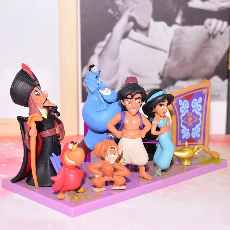 

Kawaii Disney Anime Aladdin Lamp Jasmine Princess Evil Monkey Tiger Parrot Jafar Action Figure Doll Model Collect Toys