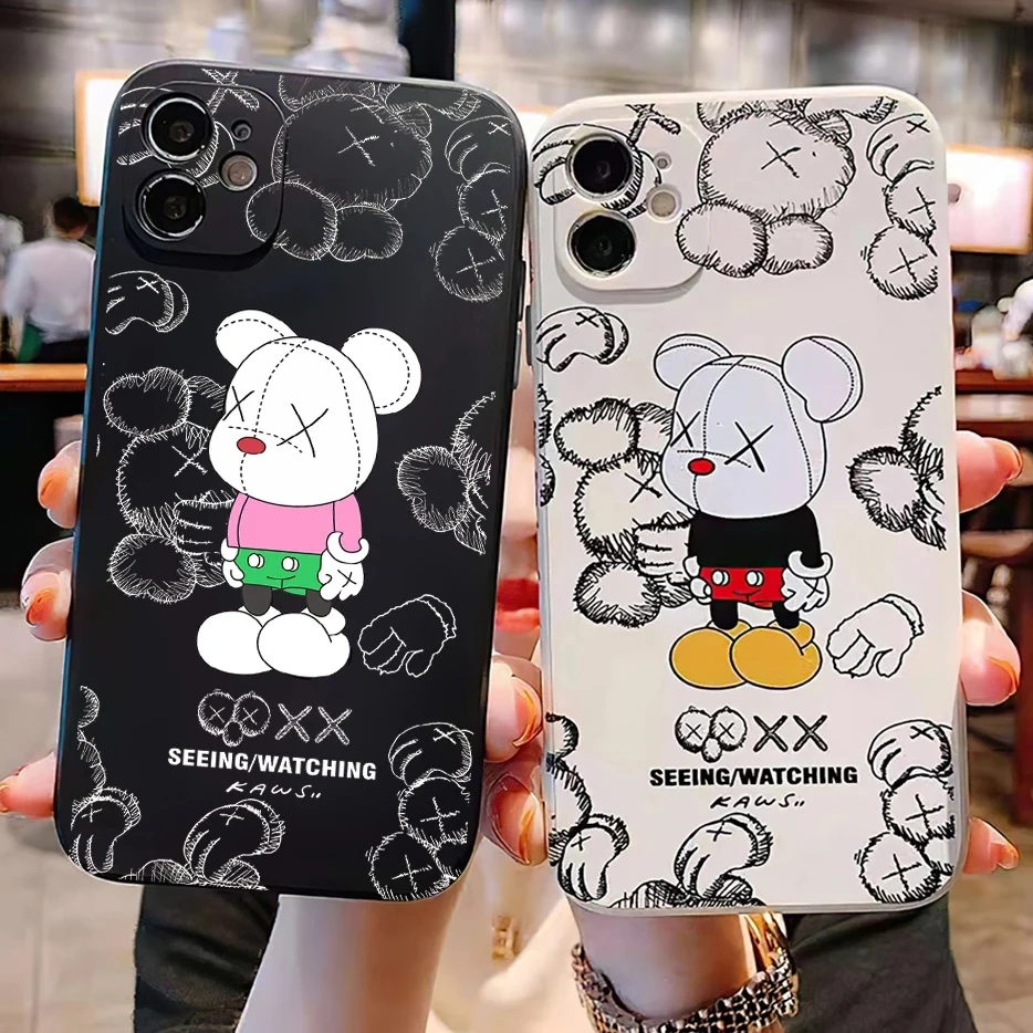 

Luxury Cool-Mouse Bear For Apple iPhone 13 12 11 Pro 13 12 Mini X XR XS Max 6 6s 7 8 Plus Phone Case Liquid Silicon Cover Fundas